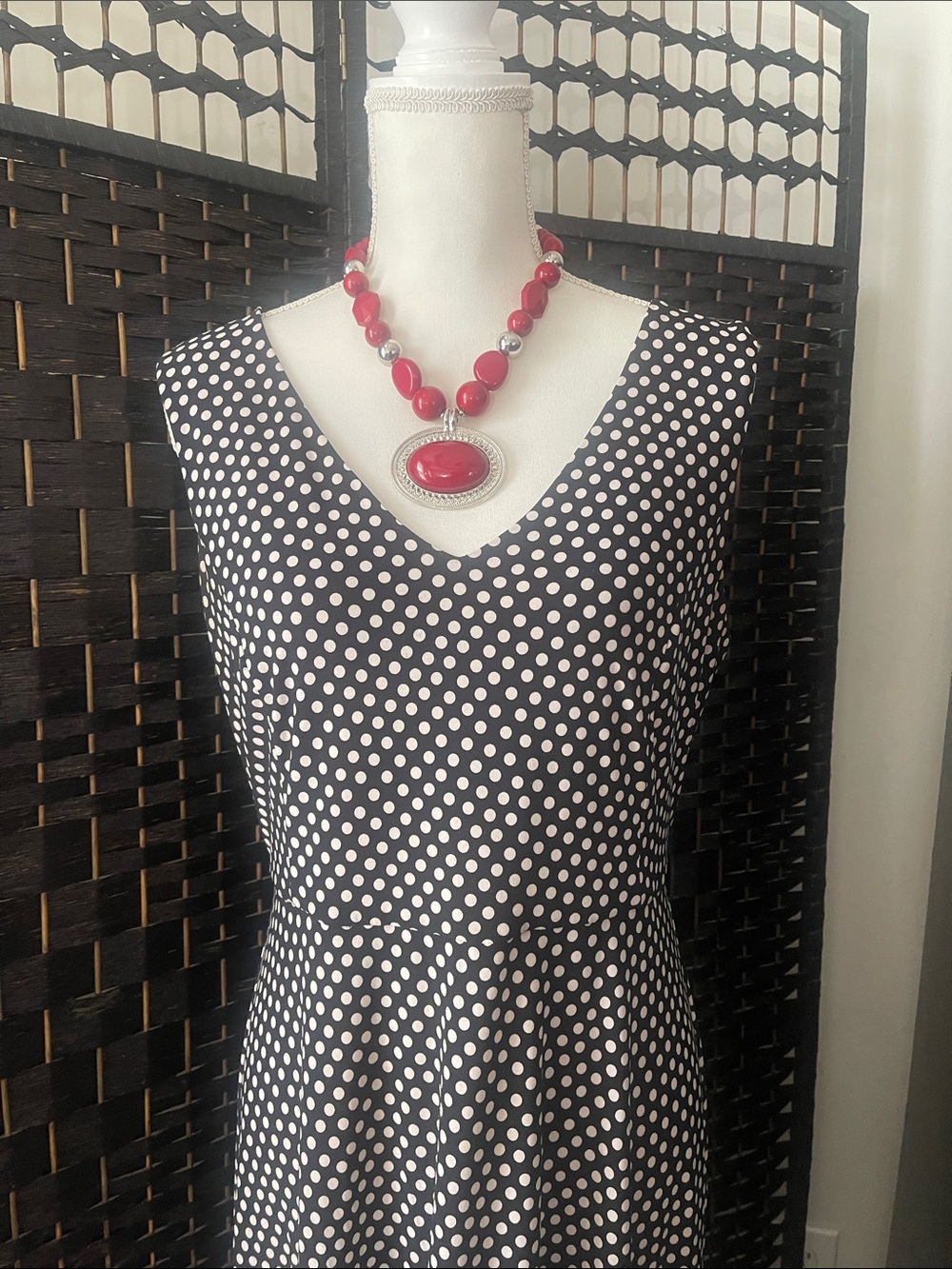 Tommy Hilfiger Black and White Polka Dot Midi Dress